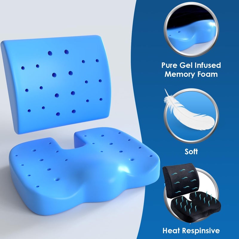 QUTOOL Memory Foam Seat Cushion & Lumbar Support Pillow for Office Chair Car Wheelchair Orthopedic Chair Pad and Back Cushion with Adjustable Straps for Lower Back, Tailbone, Sciatica, Hip Pain Relief - Image 2